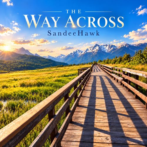 The Way Across cover art: a wooden boardwalk leading toward mountains